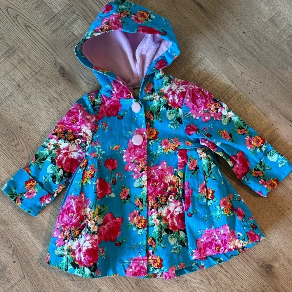 Maria Elena Toddler Floral Hooded Coat Blue Pink 2T Spring Jacket